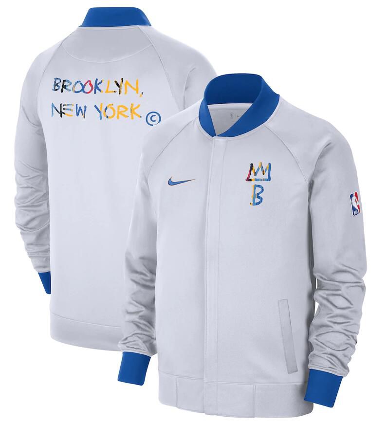 Men Brooklyn Nets White Nike City Edition Full Zip Jacket 2023 NBA Jersey->brooklyn nets->NBA Jersey